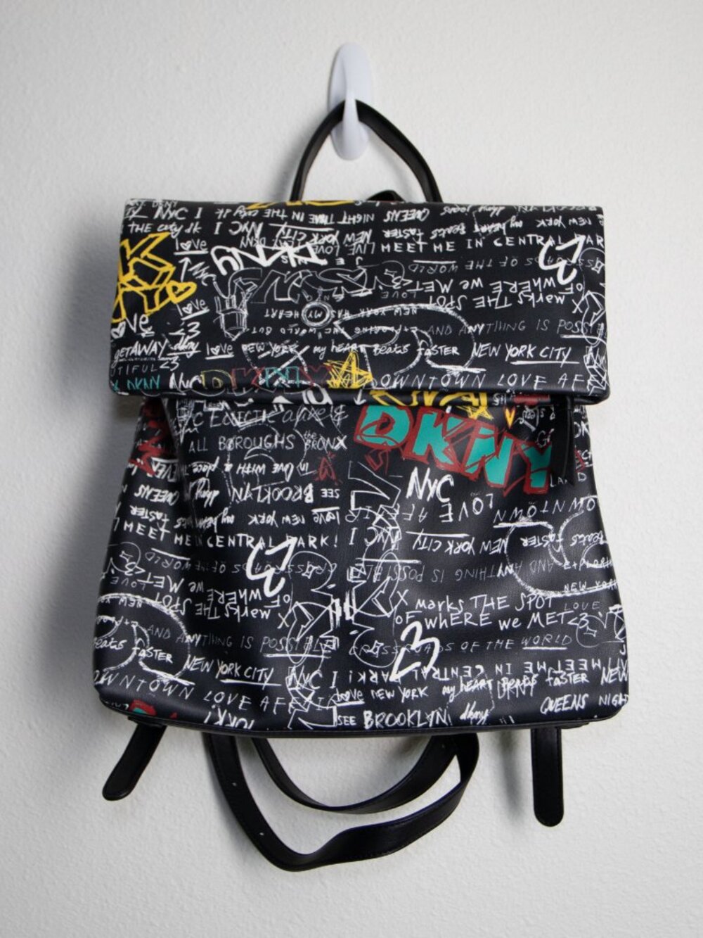 DKNY Tilly Graffiti Foldover Backpack NYC Print